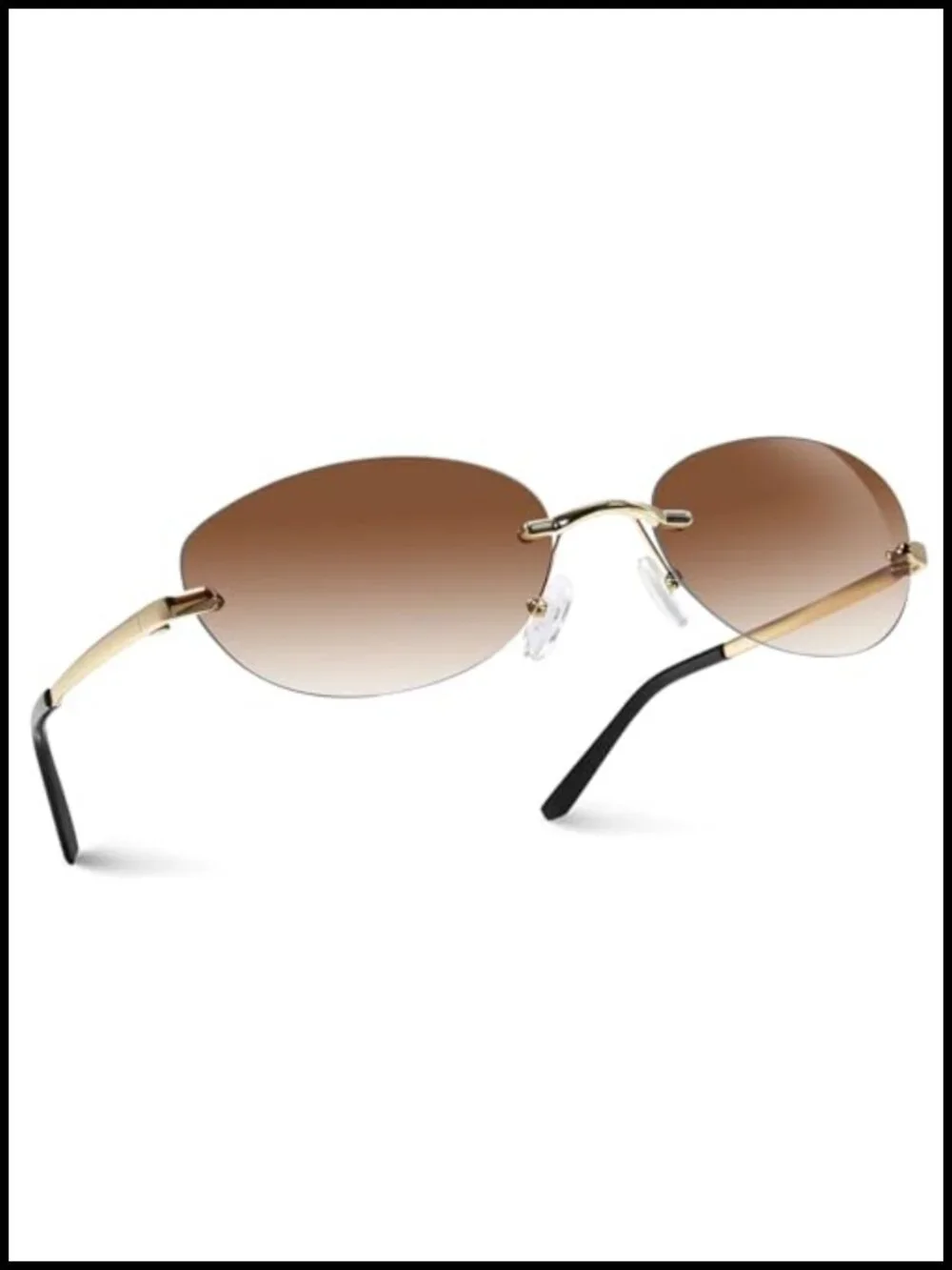 Retro Rimless Oval Sunglasses for Women, Y2K Metal Frame Vintage Shades, Trendy
